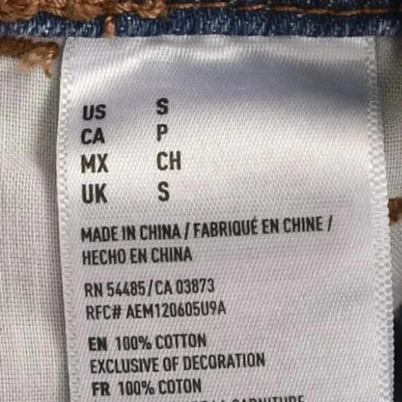 American Eagle AE Shortalls Ripped Distressed Bib Overalls Jeans Blue Size Small - Picture 11 of 11